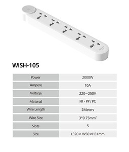 Multiprise universelle WISH OEM, très vendue, en matériaux techniques, prévient efficacement les incendies, 2000W, 5 prises pour la maison et le bureau - Product Image 2