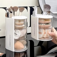 Boîte de rangement de cosmétiques de bureau rose anti-poussière, grande capacité, style luxe léger, pour poudres, coussins de teint et rouges à lèvres