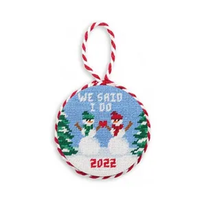 Ornamento personalizado de bola de Navidad, bordado, We Said I Do Snowmen 2022