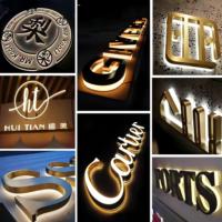Lettres en relief 3D personnalisées en LED, lettres en métal illuminées dorées avec logo couronne pour l'image de marque de la devanture de magasin
