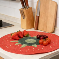 Sets de table ronds tissés style bohème motif tomate, imperméables, antidérapants, résistants à la chaleur, faciles à nettoyer, en PP, pour la salle à manger