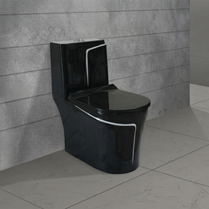WC monobloc en céramique noir brillant, à poser au sol, double chasse, écologique, désodorisant, facile à nettoyer, moderne, pour salle de bain et école - Product Image 1