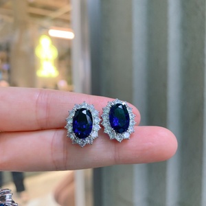 Fashion Oval Cut 12*16mm Blue Glass Zircon <b>Earrings</b> Ring Matching <b>Set</b> Eco-friendly Copper Pendant Jewellery <b>Set</b> for Women - Product Image 5
