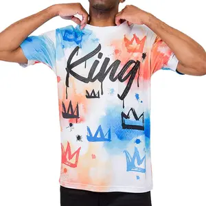New fashion trend color letter king design screen all-over printed 100% cotton summer t-shirt