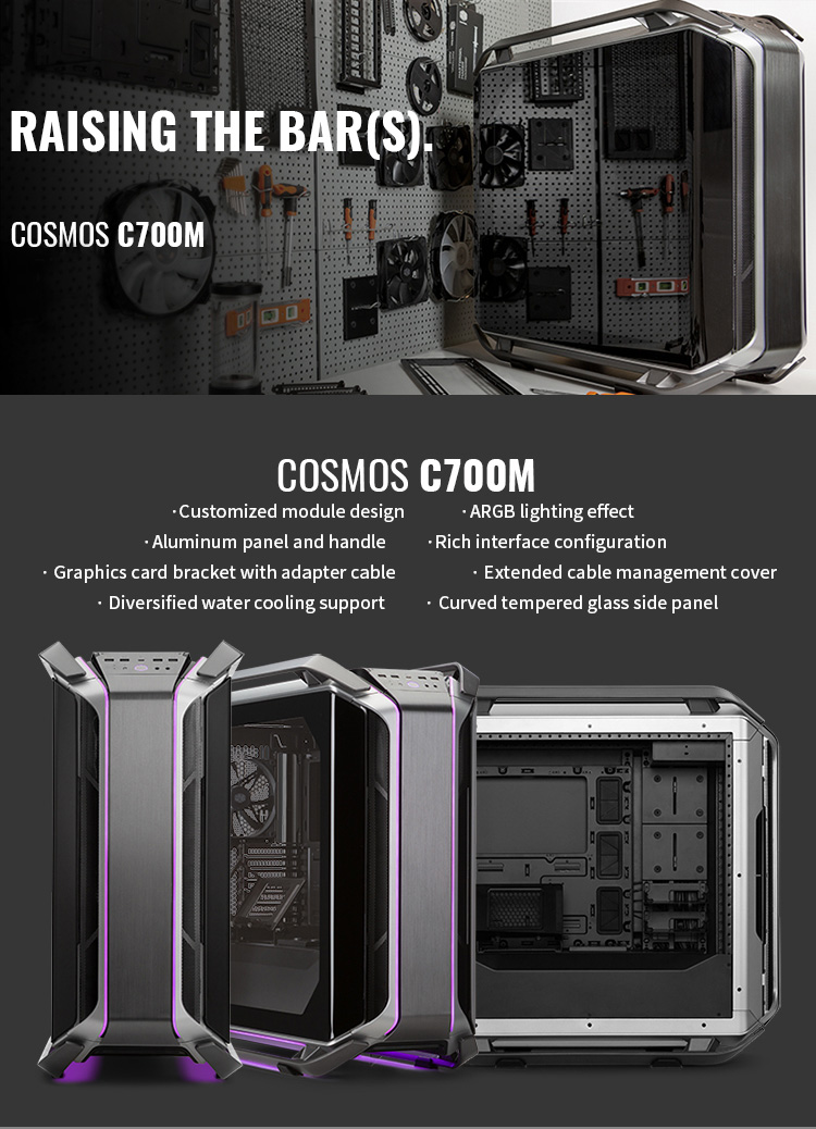 Cooler Master C700M Atx de Jeu Pleine Tour pc Cas 420 d'eau de refroidissement Trempé verre ARGB châssis