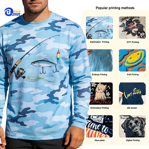 T-shirt Stampata a Sublimazione Effetto Ghiaccio Traspirante e Assorbente Collo Tondo Manica Lunga Abbigliamento da Pesca 85% Poliestere 15% Spandex - Product Image 5