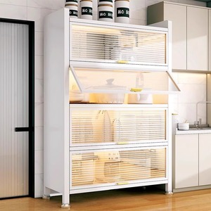 Mobiletto da cucina in acciaio al carbonio, scaffale portaoggetti multistrato a pavimento con anta antipolvere per forno a microonde - Product Image 2