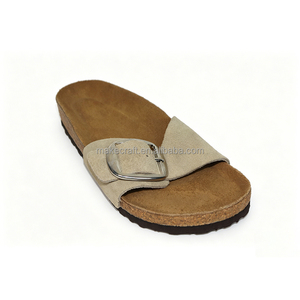 Women Open Toe Wide Strap <b>Slides</b> Sheepskin Upper Light Breathable Cork Outsole Big Buckle Easy on Summer <b>Slippers</b> Leather Lining - Product Image 4