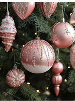 Ensemble d'ornements de Noël en or rose, cœur, cône, pomme de pin, flocons de neige, paillettes, boule décorative à suspendre pour l'arbre, fournitures de fêtes