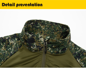 Traje Táctico para Hombre, Cuello Alto, Cierre de Cremallera 1/4, Manga Raglán, Tejido Transpirable de Secado Rápido, Uniforme para Exteriores, Camuflaje Digital en Contraste - Product Image 4