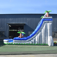Toboggan gonflable de couleur marbre avec palmier pour enfants adultes, piscine extérieure arrière-cour plage fête été sauter videur