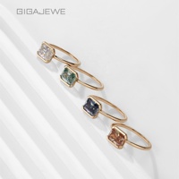 Anillo de compromiso GIGAJEWE de plata de ley 925 con moissanita radiante de 2 quilates (6x8mm) con engaste de bisel, multicolor, para mujer