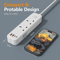 Regleta de alimentación de cobre OEM para el mercado del Reino Unido y Hong Kong, 10A/13A, con 3 tomas y 2 USB, cable de 3M/5M, para uso doméstico.