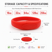Clé USB 2.0 en silicone imprimée, bracelet portable, cadeau promotionnel avec cryptage, garantie de 3 ans, 8 Go-128 Go