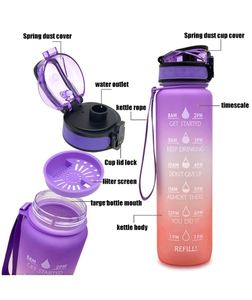 32oz Motivational Gradient BPA FREE GYM Fitness Sports Leakproof Wide Mouth Tritan Plastic Water <b>Bottle</b> with Time Marker - Product Image 3