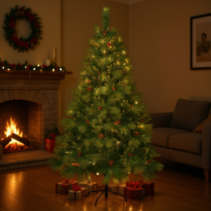 Db 6Ft Pre Lit <b>Christmas</b> <b>Tree</b> Artificial Pine Warm <b>Led</b> Lights Indoor Standing Base With Wreath And Garland Set - Product Image 2