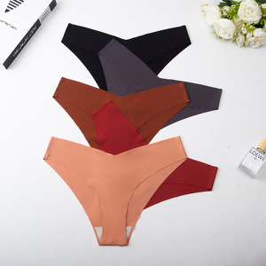 Slip da Donna in <span class=keywords><strong>Seta</strong></span> Ghiaccio con Taglio a V, Intimo Femminile Senza Cuciture, Vendita Calda - Product Image 3