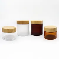 Clear Frosted PET Plastic Jar with Bamboo Wood Lids