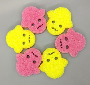 Custom Kitchen and Bathroom Smiling Fishman Dishwashing <b>Sponge</b> Loofah Cleaning Smile <b>Face</b> Scouring Pad - Product Image 1