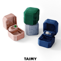 Boîtes à bagues miniatures octogonales de luxe en velours, personnalisables avec logo, élégantes emballages de bijoux pour fiançailles, mariage, demande en mariage, cadeau