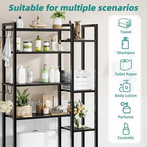 Estante organizador <span class=keywords><strong>de</strong></span> inodoro independiente <span class=keywords><strong>de</strong></span> 8 niveles, 6 ganchos, estantes laterales adicionales, <span class=keywords><strong>de</strong></span> tendencia Simple muebles <span class=keywords><strong>de</strong></span> <span class=keywords><strong>baño</strong></span>, almacenamiento <span class=keywords><strong>de</strong></span> lavandería y balcón - Product Image 4