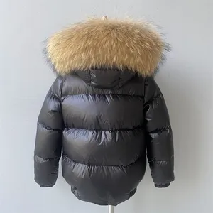 Children Girls Boy Puffer Bubble Feather Duck Down Jacket Fluffy Real Fur Collar Hooded Custom Logo Luxury Winter Kids Down Coat