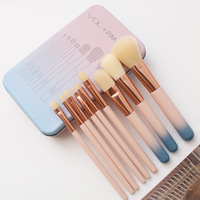 Ensemble de 9 pinceaux de maquillage pour le visage en plastique rose avec boîte, logo personnalisé de luxe, marque privée professionnelle