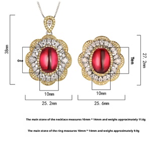 Wholesale Eco-friendly Copper Gold Plated Jewelry <b>Set</b> for <b>Women</b> 10*14mm Blue Cubic Zirconia Vintage Pendant <b>Ring</b> Matching <b>Set</b> - Product Image 2