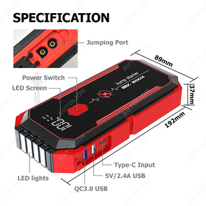 Jump <span class=keywords><strong>Starter</strong></span> 12V Arrancador de batería de coche de alta potencia Banco de energía Multifunción Batería de litio portátil Arrancador de batería de coche - Product Image 3