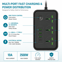 Multiprise universelle à quatre prises avec ports USB Type-C PD, personnalisable, pour salle de pause, tour de prises