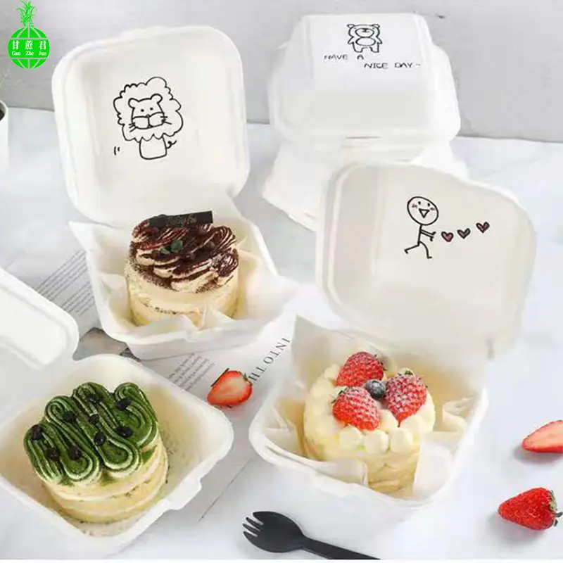 IMEE Custom Logo Disposable Degradable Plant Material Individual Cake Sweet Box Can be Heated Bento Lunch Box Hamburger box