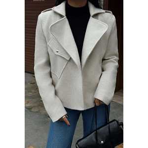 Beige Ladies <b>Double</b>-Breasted Outerwear Jacket <b>Quilted</b> Leather with Customizable Logo Lightweight and Short Length - Product Image 5