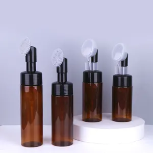 100ml 150ml 200ml 250ml Foaming Face Wash Amber Foam Pump Bottle With Brush 4oz Plastic Foam Bottle Foam Pump Bottle With Lid