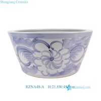 RZNA48-A Pot Keramik Motif Bunga Terpilin Biru dan Putih