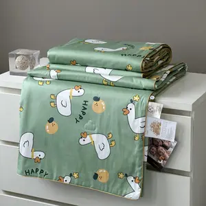 OEM luxury 100% cotton cartoon printing cute duck summer green quilt kids' bedding set wholesaler