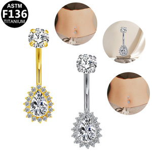 Piercing de nombril en titane F136 avec zircon G23 en forme de cœur, bijou de corps pour femme, ornement de nombril - Product Image 1