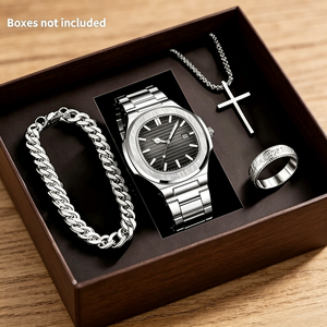 Ensemble de bijoux pour <span class=keywords><strong>homme</strong></span> 4 pièces avec <span class=keywords><strong>bracelet</strong></span>, collier croix et bague - Product Image 1
