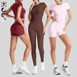 Ensemble de yoga et de fitness extensible quatre directions pour femme – T-shirt respirant décontracté et polyvalent et pantalon taille haute – Ensemble de sport et de course à séchage rapide - Product Image 3