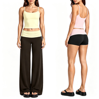 Ensemble de yoga et pilates 2 pièces pour femme, débardeur à découpe dorsale, séchage rapide, color block, taille plissée, avec pantalon long ou court en option