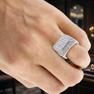 Men's 925 Silver Moissanite <b>Cocktail</b> <b>Ring</b> Round Brilliant Cut Prong Setting IGI Certified 14k <b>Gold</b> Plated Geometric Luxury Style - Product Image 3