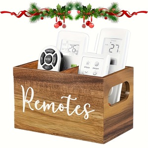 Caja de Almacenamiento para Control Remoto de Madera, Organizador Compartimentado Cuadrado, Color Madera Natural, Organizador de Escritorio con Parte Superior Abierta - Product Image 1