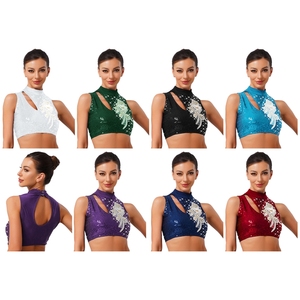 Womens Ballroom Competition Lyrical Dance Clothing <b>Crop</b> <b>Top</b> Costume For Classical Dance Waltz Stage Performance Competitions - Product Image 1