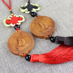 Themed Pendants Peach Wood Smooth Sailing <b>Car</b> Ornament Tassel Design For <b>Car</b> <b>Interior</b> Decor Gift From China - Product Image 3