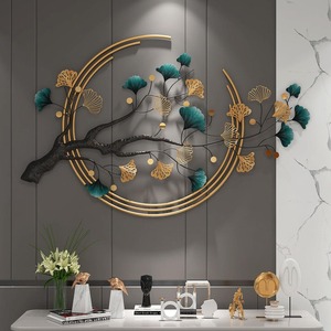 Decoración de pared de metal Luz creativa Europea Estilo de lujo Hotel Villa Decoración Líneas 3D Arte de pared dorado Decoración para el hogar Gran Ginkgo Lea - Product Image 3