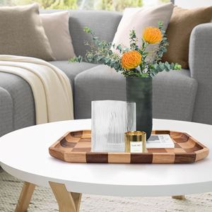 Acacia <b>Wood</b> Checkerboard Tray 12x8 Inches Serving Plate For Hotel Coffee Tea Storage <b>Desk</b> Use - Product Image 3