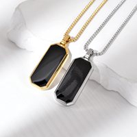 Pendentif géométrique en forme de diamant Collier en acier inoxydable noir huile turquoise carré rectangle pour hommes femmes