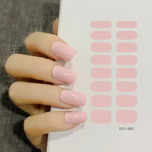 Adesivo de esmalte para unhas, tiras de plástico à prova d'água 3D UV Gel Gel semi-curado para unhas, logotipo personalizado, cor sólida, permanente, rosa claro, à prova d'água