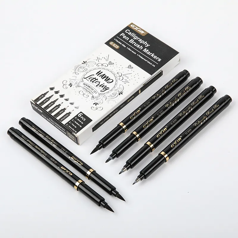 Customization 6pcs/set brush tip markers lettering writing smoothly brush pen non-toxic 4size widely use calligraphy pen set