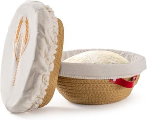 Fodere a doppio strato 9 pollici pasta madre pane cottura ovale corda di cotone rotonda cesto di prova del pane per panettieri con coperture - Product Image 1