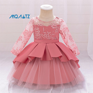 Mqatz thanh lịch satin áo dài cho 1 năm màu đỏ hoa in bên váy nơ mới nhất mô hình hoa thời trang mùa hè cho trẻ sơ sinh cl233xz - Product Image 3